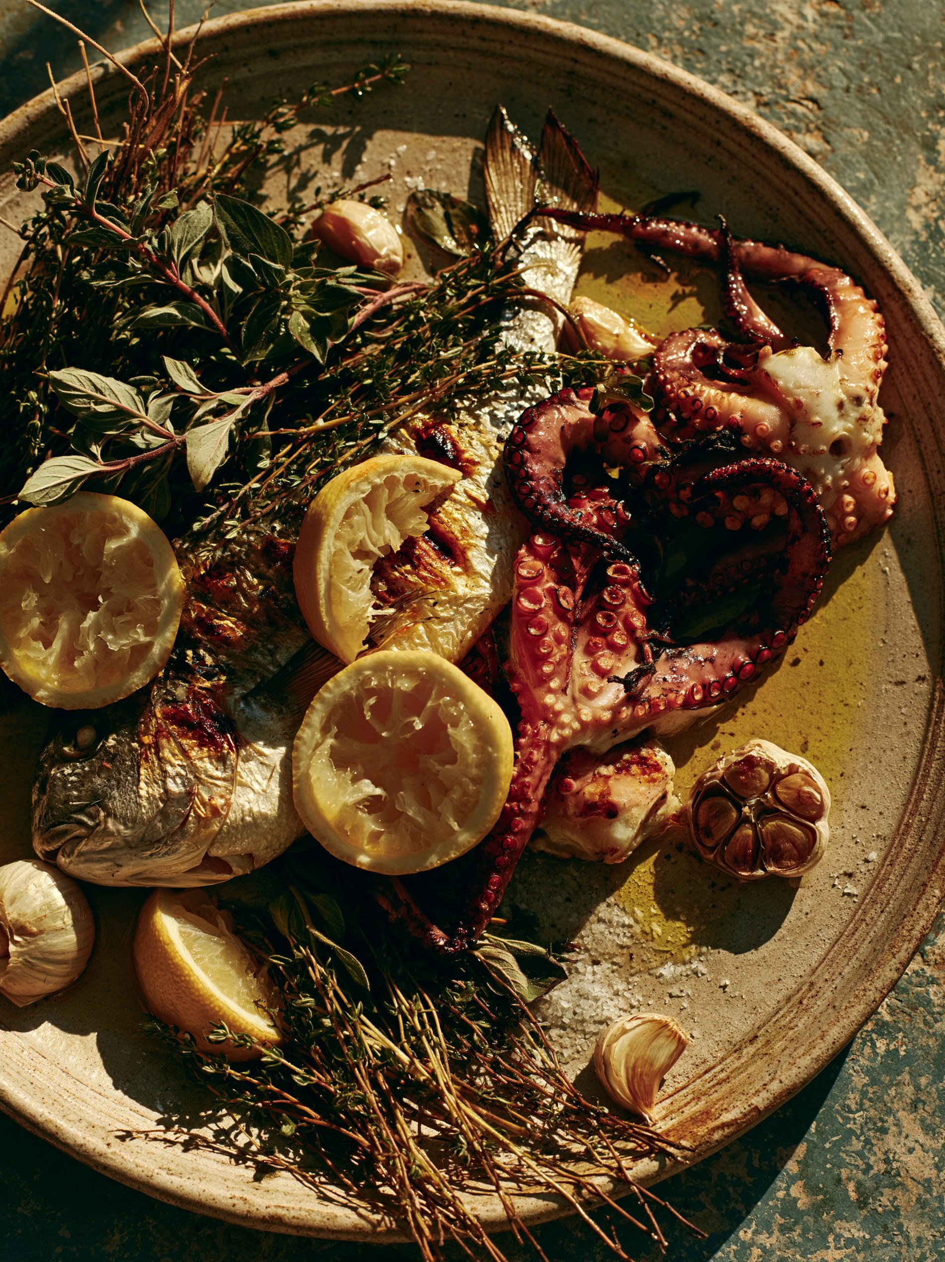 Grilled Fish and Octopus with Fresh Herbs
