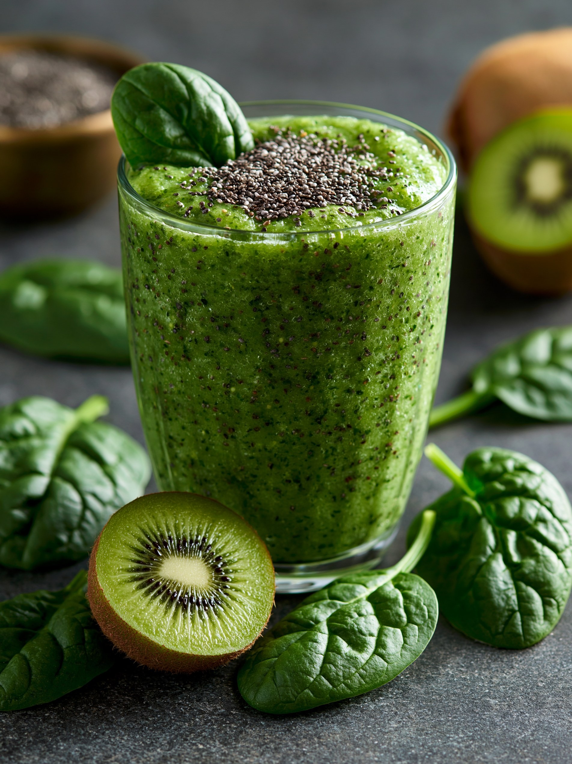 Healthy Green Smoothie with Spinach and Kiwi