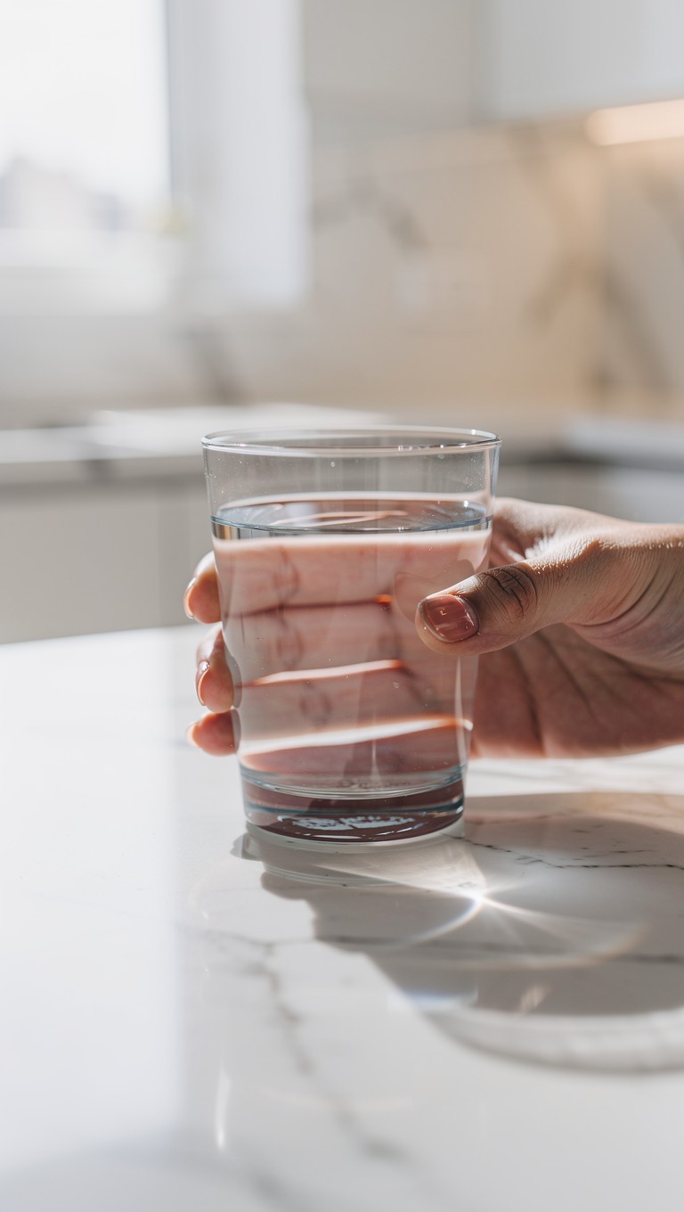 Copo Refrescante de Água em uma Mesa de Mármore