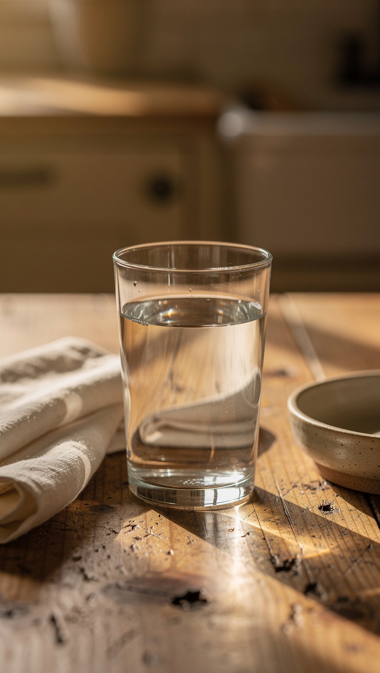 乡村桌上的清爽水杯