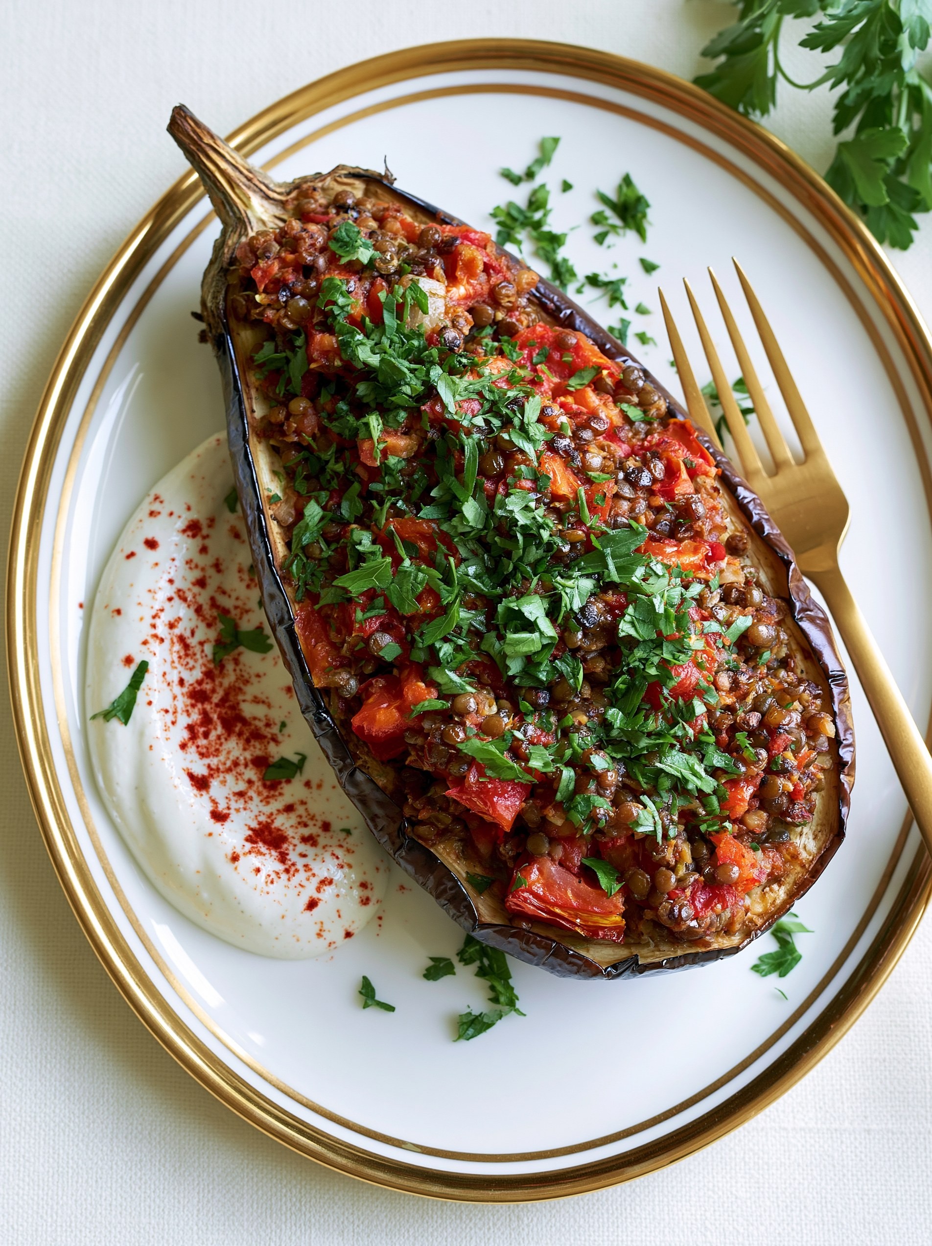 Receta de Berenjena Rellena con Lentejas y Hierbas