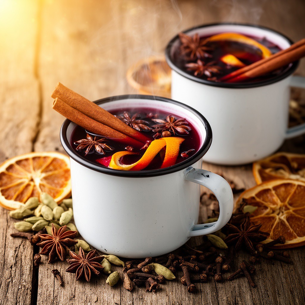 Warm Spiced Mulled Wine in Cozy Mugs